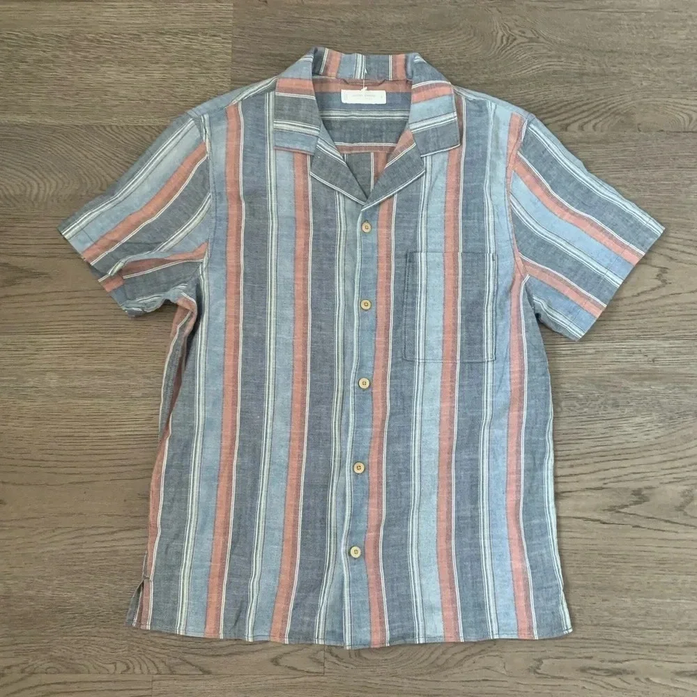 Lucky Brand Striped Short Sleeve Camp Collar Shirt - Size S - Blue/Red - NWT - Picture 5 of 12